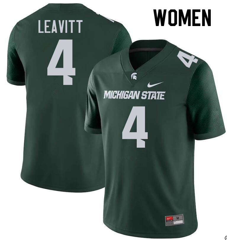 Women #4 Sam Leavitt Michigan State Spartans College Football Jerseys Stitched Sale-Green